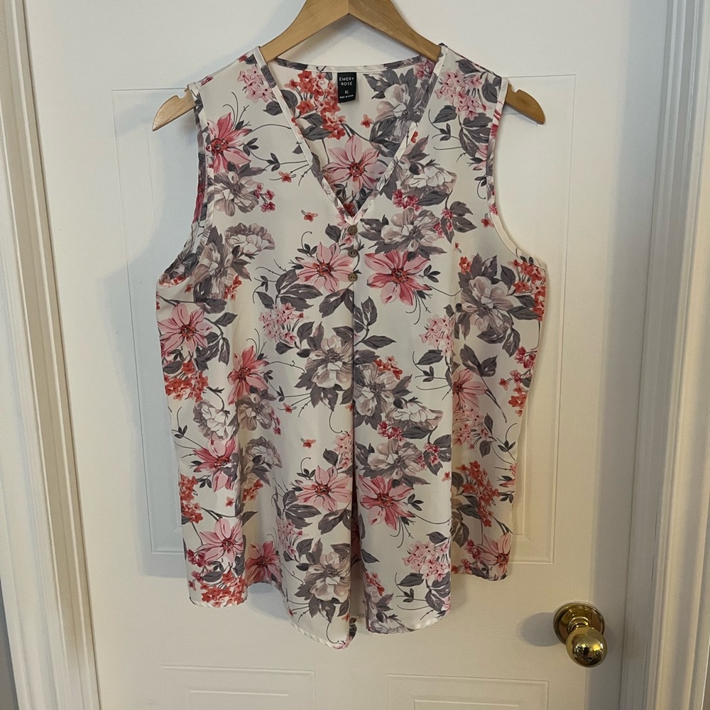 #8 Cream White Blouse with Romantic Floral Design